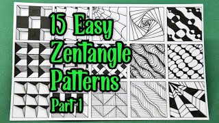 15 Easy Zentangle Patterns For Beginners  Part 1  Easy Drawing  الگوهای ساده زنتنگل [upl. by Egreog]