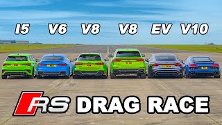 Audi R8 v RS etron GT v RS3 v RS6 v RSQ8 v RS5 DRAG RACE [upl. by Carina]