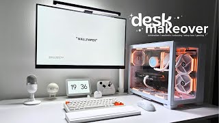 Gaming desk makeover 2024 🤍  minimal white aesthetic setup tour new keyboard [upl. by Eiuol]