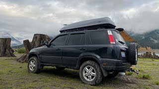 Camping in the stumps Lake Keechelus CRV Car Camping in fall colors [upl. by Llednahs]