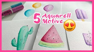 Aquarell malen für Anfänger  Tutorial mit Watercolor Brush Pens  5 einfache Motive für Einsteiger [upl. by Llyrehc]