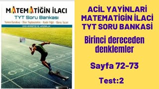 ACİL YAYINLARI MATEMATİĞİN İLACI TYT SORU BANKASI Birinci dereceden denklemler test2 [upl. by Carlotta]