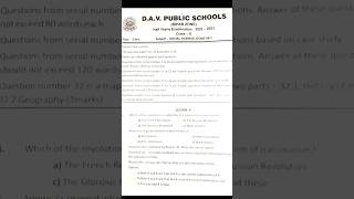 DAV Class 10 SST halfyearly exam question paper 202223 [upl. by Will991]