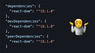 dependencies vs devDependencies vs peerDependencies in packagejson [upl. by Macnair]