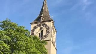 Church bells ringing at St Peter Church of Zürich Switzerland [upl. by Eitsyrc]