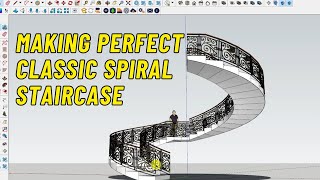 Step by step making perfect Classic Spiral Staircase Sketchup Tutorial [upl. by Maiga686]