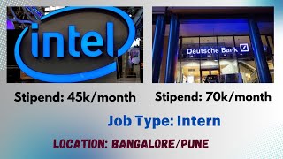 INTEL Hiring for Graduate Intern Technical  Deutsche Bank Hiring Big Data Engineer Intern [upl. by Witty]