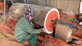 Woodworking Giant Extremely Dangerous Red Wood Turning Skills  Working Giant Wood Lathe [upl. by Pineda]