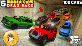 100 Indian Cars Vs 5 Hidden Secret Caves 👻 DRAG RACE IN GHOST CAVES 😱 GTA 5 MODS [upl. by Repotsirhc659]