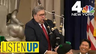 AG William Barr Plays Bagpipes With NYPD Wows Crowd  Listen Up [upl. by Garry]