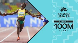 Jamaicas Alana Reid 🇯🇲 powers to 100m world U20 title  World Athletics U20 Championships Lima 24 [upl. by Enohpets499]