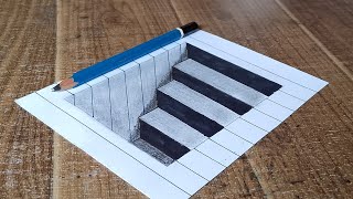 Easy Drawing 3D stair on paper Trick Art drawing illusion for beginners [upl. by Annaegroeg]