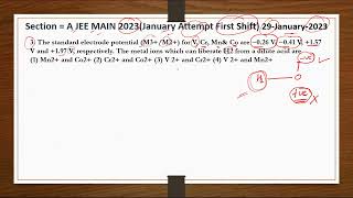 Section  A jeemain 2023 29 January Shift 1 The standard electrode potential [upl. by Lavud]