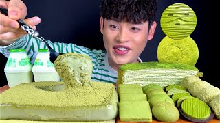 ASMR 말차디저트 말차푸딩망말차크레이프케이크 말차떡 말차초콜릿 말차과자 먹방 Green Tea Pudding Crepe Cake Chocolate MuKBang [upl. by Thier]