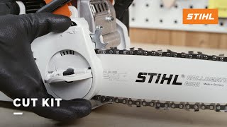 Zaaggarnituur van kettingzagen met kettingsnelspanner vervangen  STIHL Cut Kits [upl. by Ruhtracam]