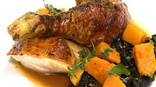 Recette  poule au miel courge butternut et champignons  Météo à la carte [upl. by Alfy]