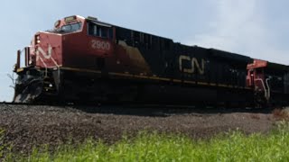 CN Intermodal train with a 100th anniversary unit in Oliver Wisconsin [upl. by Jephthah565]