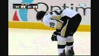 Penguins vs Islanders  2nd Line Brawl  Trevor Gillies ellbows Eric Tangradi  February 11th 2011 [upl. by Arres]