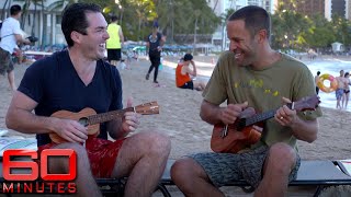 Jack Johnson teaches Aussie reporter how to play the ukulele  60 Minutes Australia [upl. by Llebanna66]