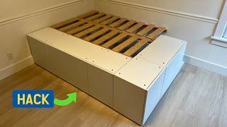 IKEA platform bed hack with hidden storage and ventilation  DIY bedroom makeover  Drawer Cabinet [upl. by Belding]