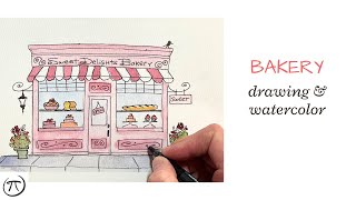 Cute Bakery Watercolor tutorial [upl. by Enahs]