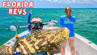 Grabbed Giant GROUPER By HAND  Hogfish amp Grouper Florida Keys Fishing [upl. by Nila]