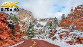 Zion Canyon Scenic Drive 4K  Zion National Park Utah  Winter Snow [upl. by Howund]