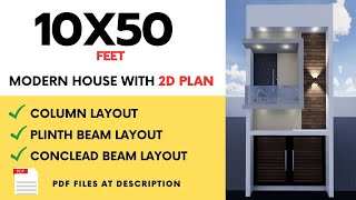 10X50 House plan10 by 50 home designs modern single floor house design500 square feet home plans [upl. by Jay677]