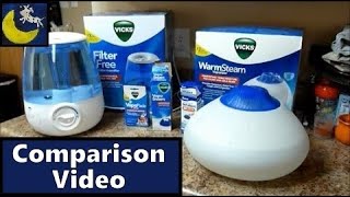 Vicks Warm Steam Vaporizer Vs FilterFree Cool Mist Humidifier with VapoPads VapoSteam amp Kaz [upl. by Kettie]