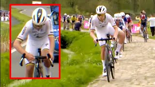 Lotte Kopecky Holds Up Crash then Fixes Loose Stem  ParisRoubaix Femmes avec Zwift 2024 [upl. by Idner]