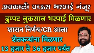 अवकाळी पाऊस नुकसान भरपाई 2024 शेतकऱ्यांना मिळणार दुप्पट मदत  Maharashtra Nuksan Bharpai 2024 [upl. by Amihc]