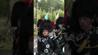 Lonach Highlanders marching through Strathdon in Cairngorms during 2023 Lonach Gathering shorts [upl. by Inaluiak]