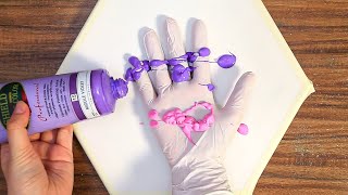 Pink amp Violet Painting Using Vinyl Gloves｜Acrylic on Canvas Step by Step 590｜Satisfying Art ASMR [upl. by Amehsat]