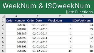 Excel WeekNum and ISOWeekNum Functions [upl. by Eannyl]