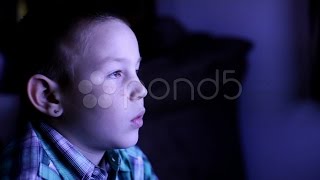 Kid Watching Tv Late At Night Stock Footage [upl. by Etnahsal]