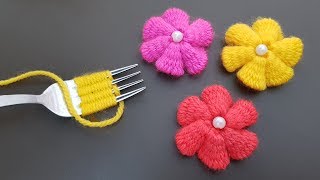 Hand Embroidery Amazing Trick Easy Flower Embroidery Trick with Fork Sewing Hack [upl. by Atiuqrehs]