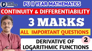 2nd PU CONTINUITY AND DIFFERENTIABILITY 3 MATKS IMPORTANT TWO QUESTIONS 2024 PART 2 [upl. by Solomon139]