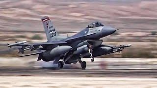 F16 Fighter Jets Preflight  TakeoffLanding At Nellis AFB [upl. by Nallek]