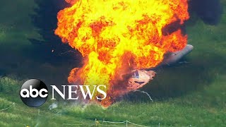 Blimp catches fire crashes at US Open [upl. by Garrot]