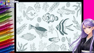 Coloring Amazing Coral Reefs And Sea Fishes  Kids coloring and Art [upl. by Naesar]