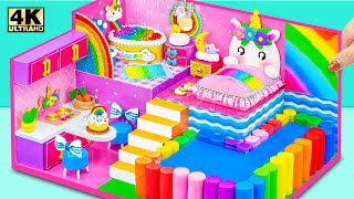 How To Make Pink Unicorn House with Rainbow Slime from Cardboard Polyme Clay ❤️ DIY Miniature House [upl. by Helaine]