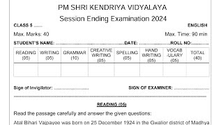 CLASS5 English  SEE 2024  Annual Exam Question Paper  TERM2 KV CBSE  Kendriya Vidyalaya [upl. by Blatman642]