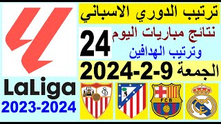 ترتيب الدوري الاسباني وترتيب الهدافين الجولة 24 اليوم الجمعة 922024  نتائج مباريات اليوم [upl. by Enilamme74]