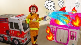 Jannie Pretend Play Rescue w Fire Engine Truck RideOn Toys [upl. by Cappella]