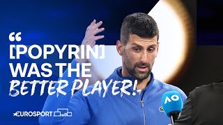 Novak Djokovic relieved after not hitting quotHIGHEST LEVELquot against Popyrin  Australian Open 2024 🇦🇺 [upl. by Winfrid]