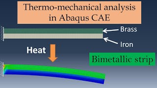 Thermomechanical analysis in Abaqus CAE  Bimetallic strip example [upl. by Tayib350]