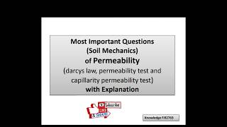 Permeability and Darcys LawSoil Mechanics MCQPermeability amp Seepage of soil MCQ [upl. by Photina]