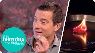 Bear Grylls Makes Fire With Chewing Gum a Battery and Fluff  This Morning [upl. by Yornoc]