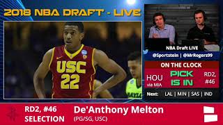 Houston Rockets Select DeAnthony Melton From USC With Pick 46 In 2nd Round Of 2018 NBA Draft [upl. by Ahseyn161]