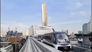 Bangkok Golden BTS Skytrain Line to Icon Siam Shopping Mall 🇹🇭 Thailand [upl. by Airdnas391]